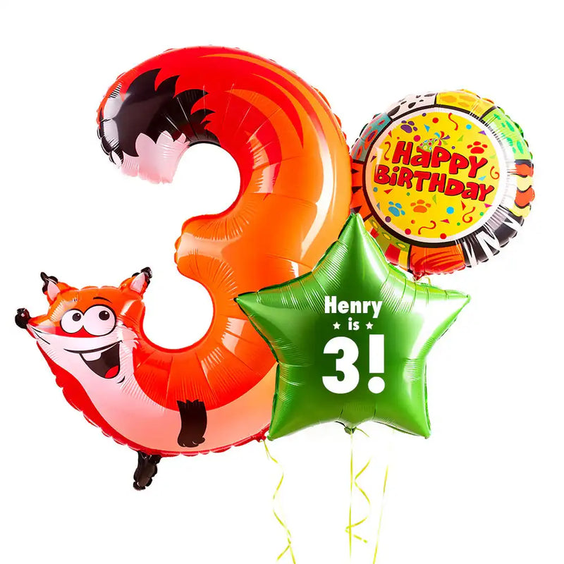 Personalised 3rd Birthday Animaloon Balloon Bunch Personalised Balloons
