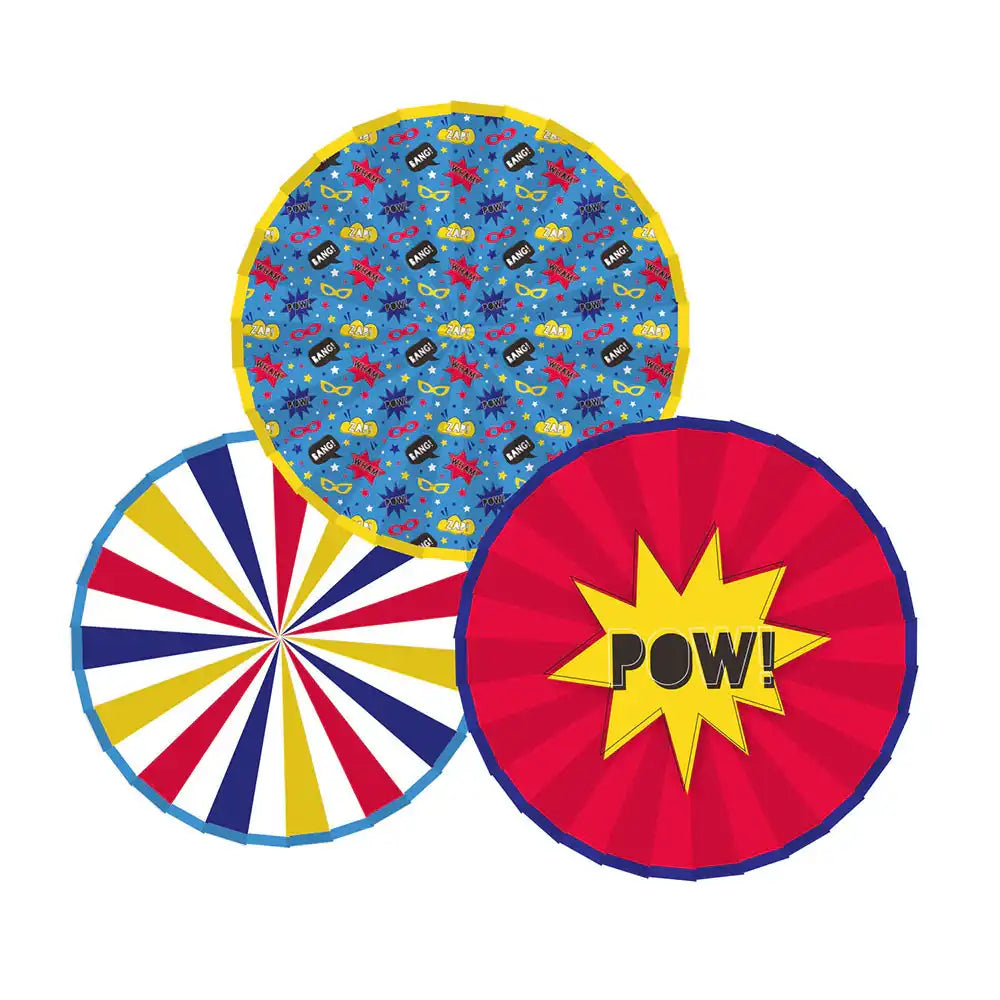 Superhero Paper Fans (x3) Kids Party