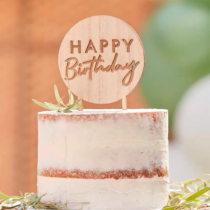 Wooden Happy Birthday Cake Topper General Party