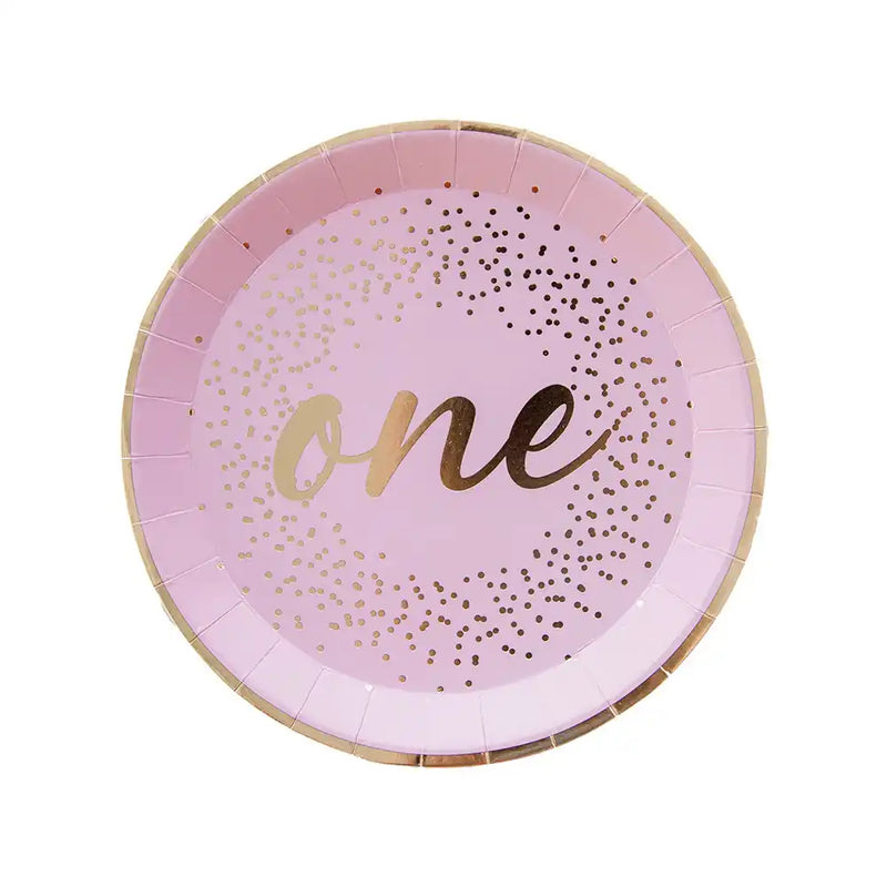 Onederland 1st Birthday Dessert Plates - Pink (x8) 1st Birthday