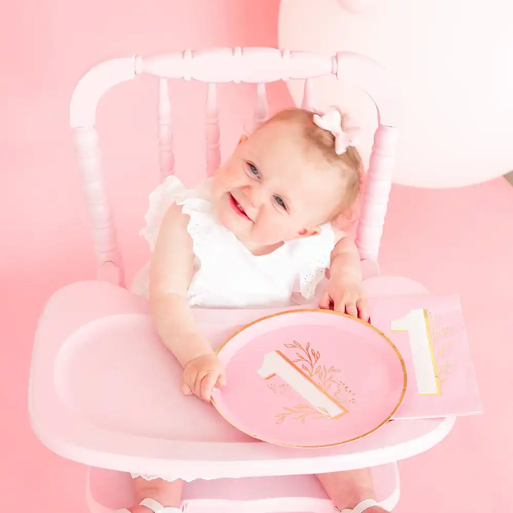 Onederland 1st Birthday Dinner Plates - Pink (x8) 1st Birthday