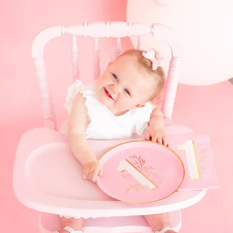 Onederland 1st Birthday Dinner Plates - Pink (x8) 1st Birthday