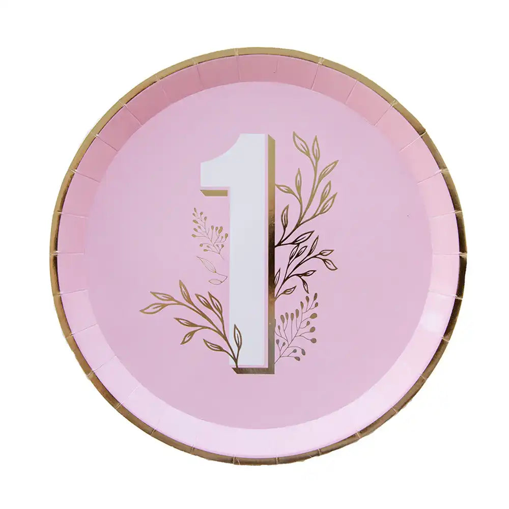 Onederland 1st Birthday Dinner Plates - Pink (x8) 1st Birthday