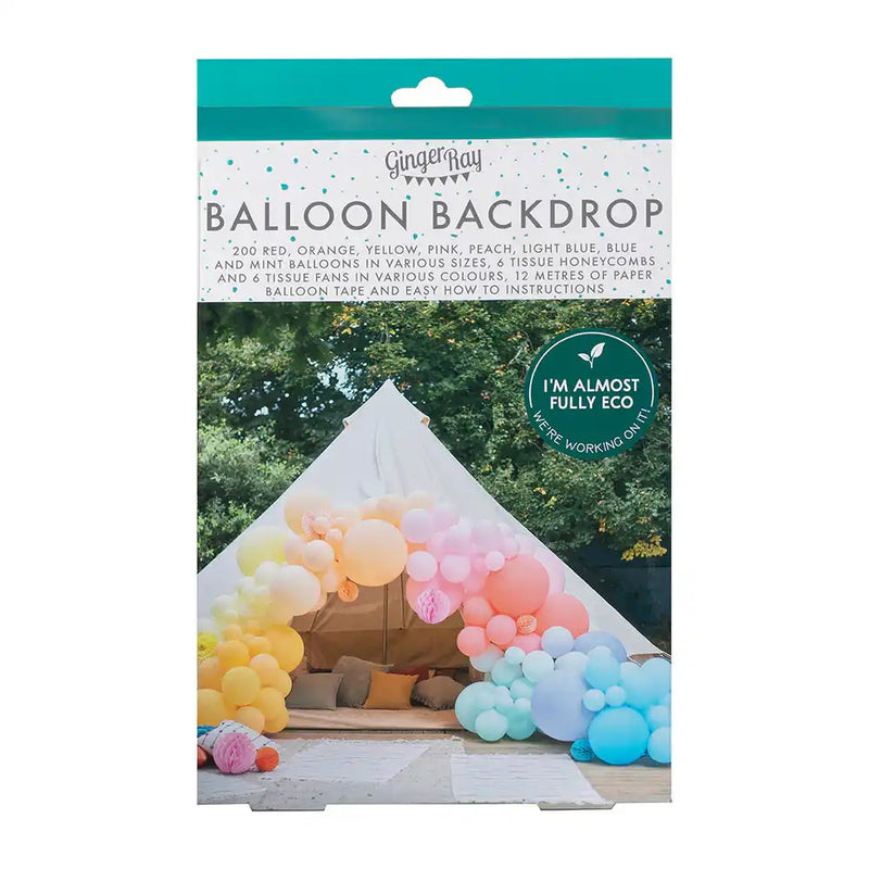 Bright Balloon Arch with Paper Honeycombs General Party