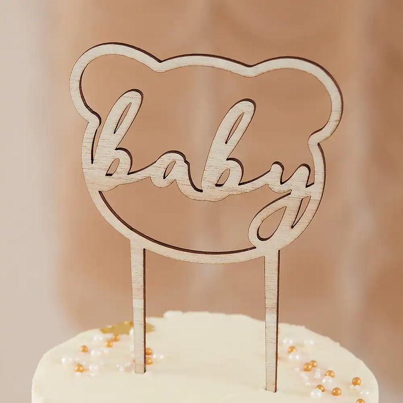 Wooden Teddy Bear Cake Topper Baby Shower