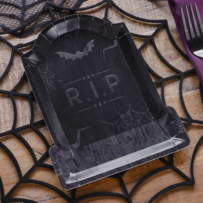 Debossed Tomb Stone Paper Plates (x8) Halloween 2022