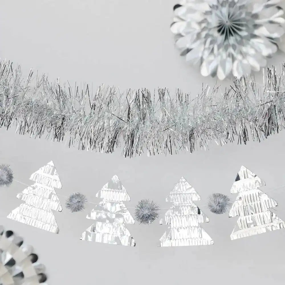 Silver Tinsel Tree Garland Christmas 2024
