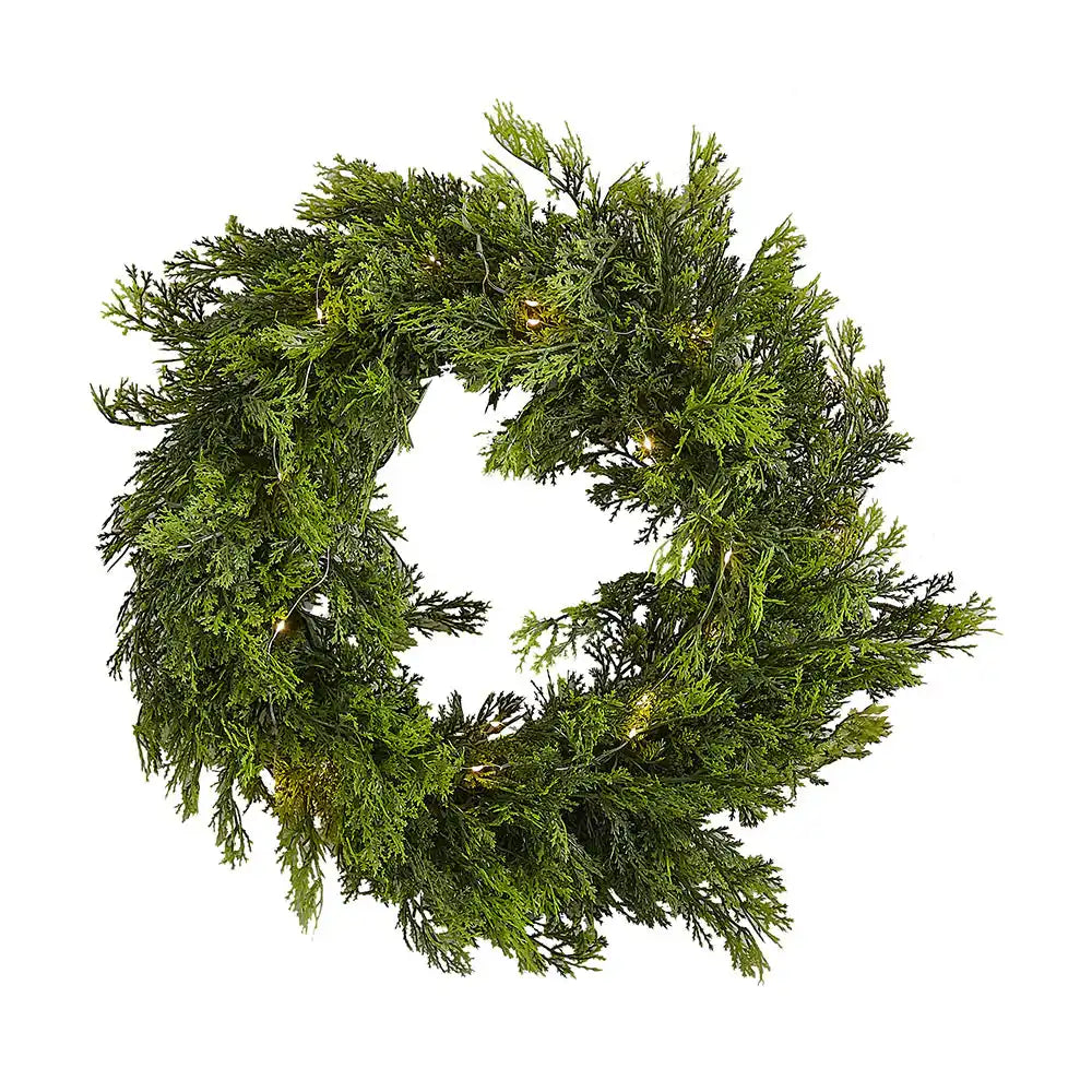 Cedar Pine Foliage Wreath with Lights Christmas 2024