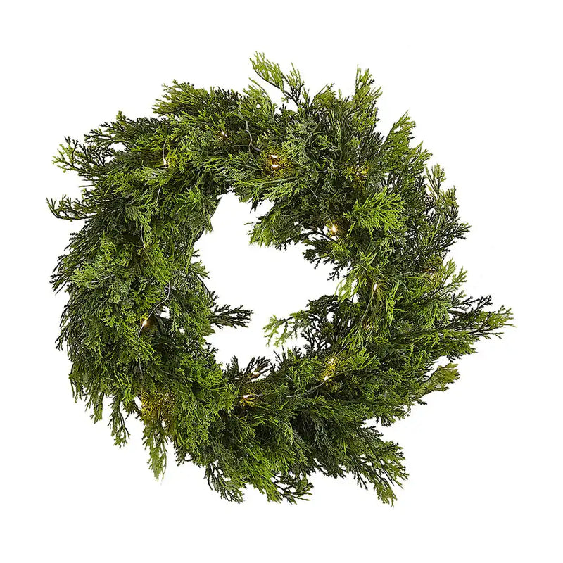 Cedar Pine Foliage Wreath with Lights Christmas 2024