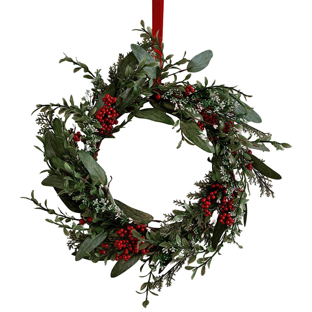Foliage & Red Berries Wreath Christmas 2024