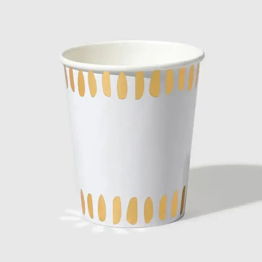 White & Gold Brushstroke Paper Cup (x10) General Party