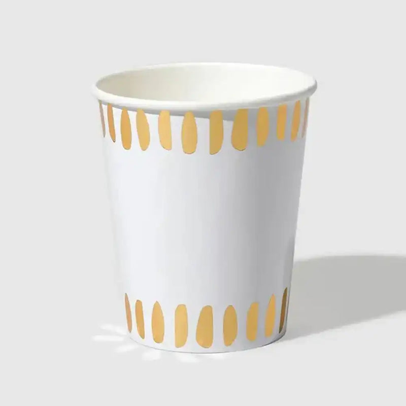White & Gold Brushstroke Paper Cup (x10) General Party