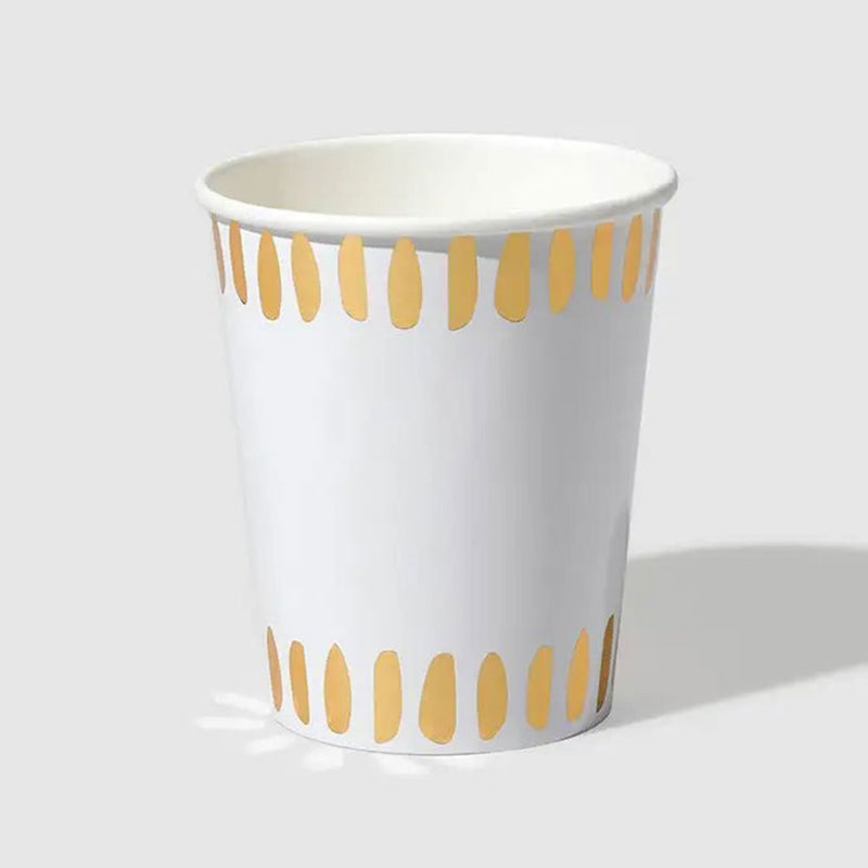 White & Gold Brushstroke Paper Cup (x10)