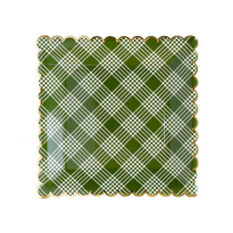 Green Plaid Square Dinner Plates (x8) Christmas 2023