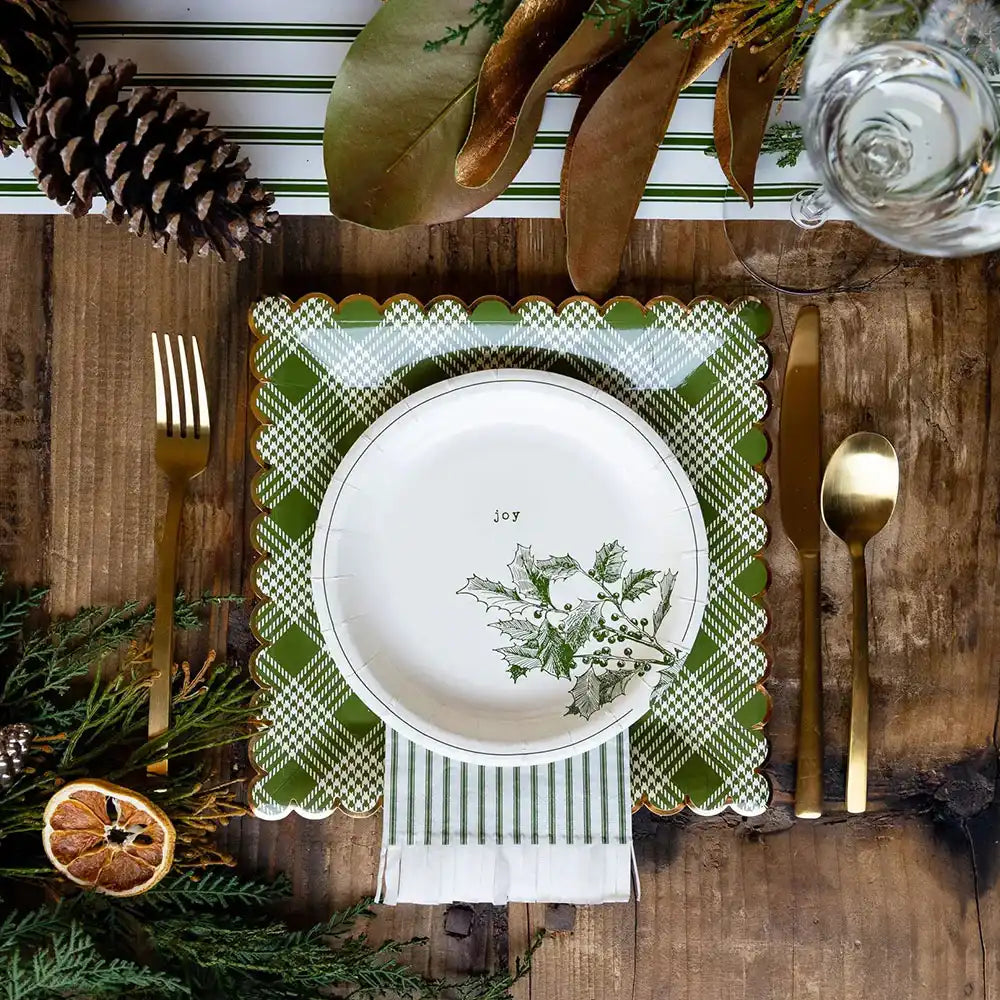 Green Plaid Square Dinner Plates (x8) Christmas 2023