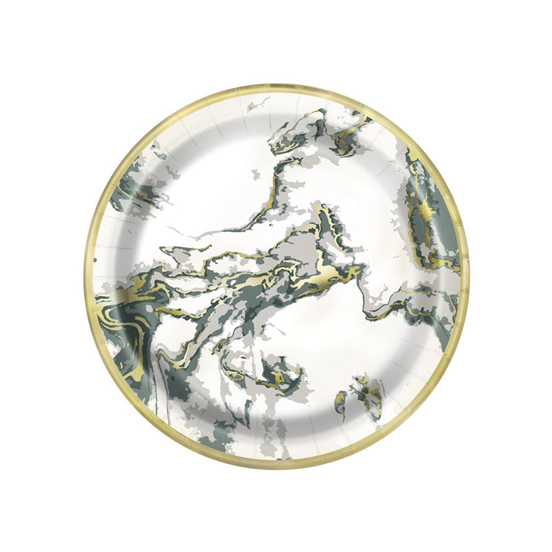 Green & Gold Marble Effect Dinner Plates (x10)