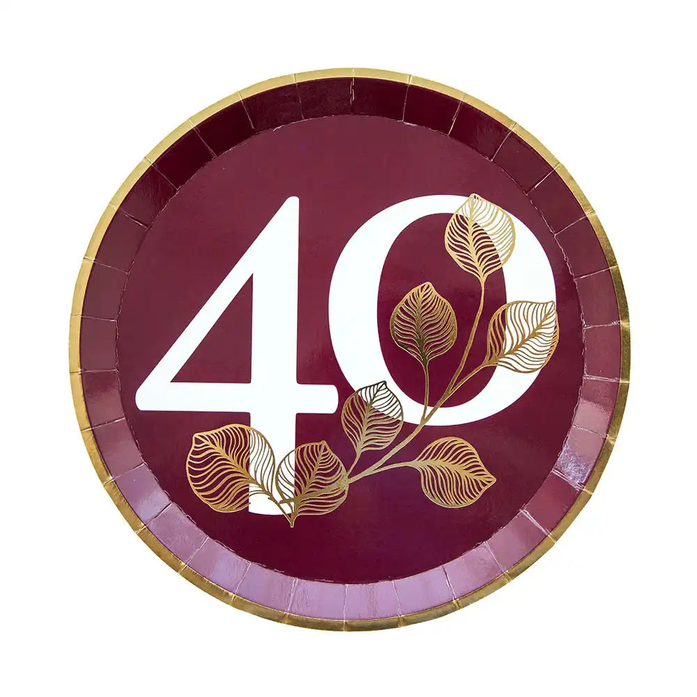 40th Birthday Mauve Dinner Plates (x8) Milestone