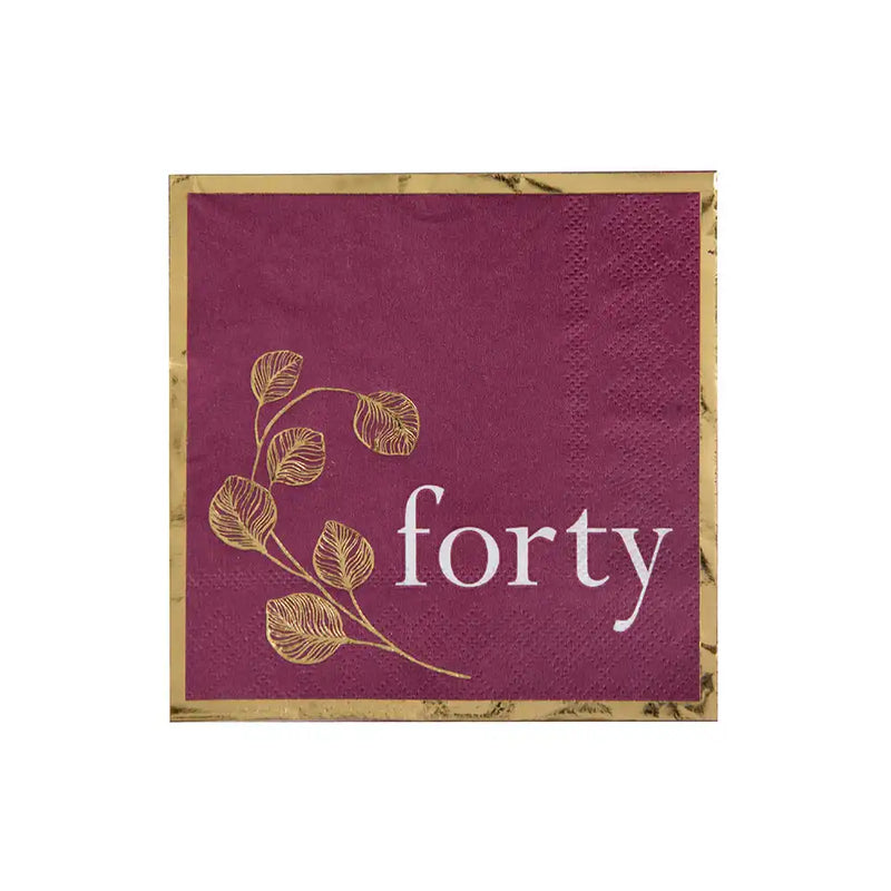 40th Birthday Mauve Cocktail Paper Napkins (x20) Milestone