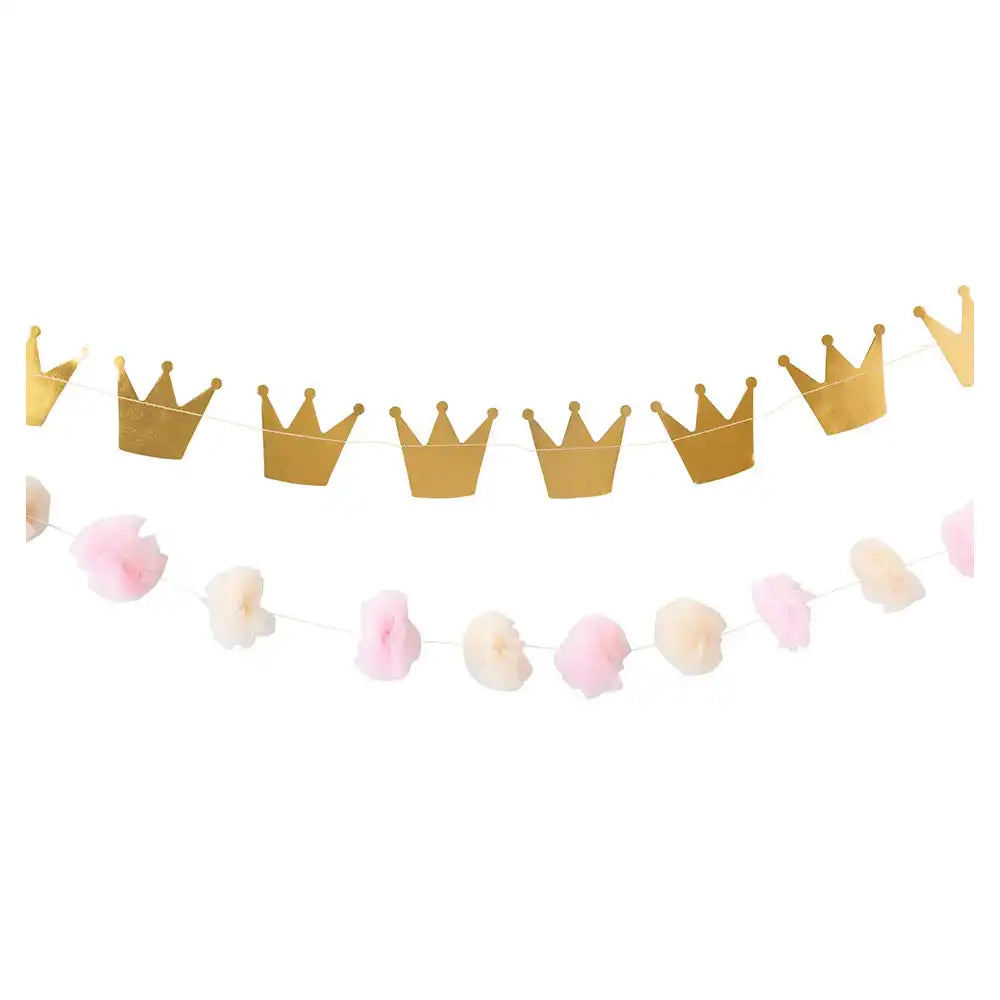 Princess Crowns and Pom Pom Tulle Garland Kids Party