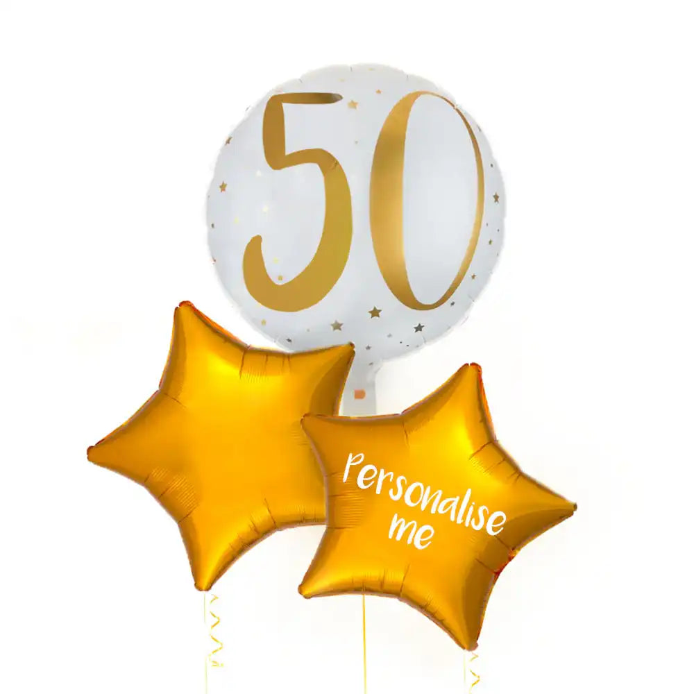 Personalised Inflated Balloon Bunch - Gold 50th Birthday Personalised Balloons
