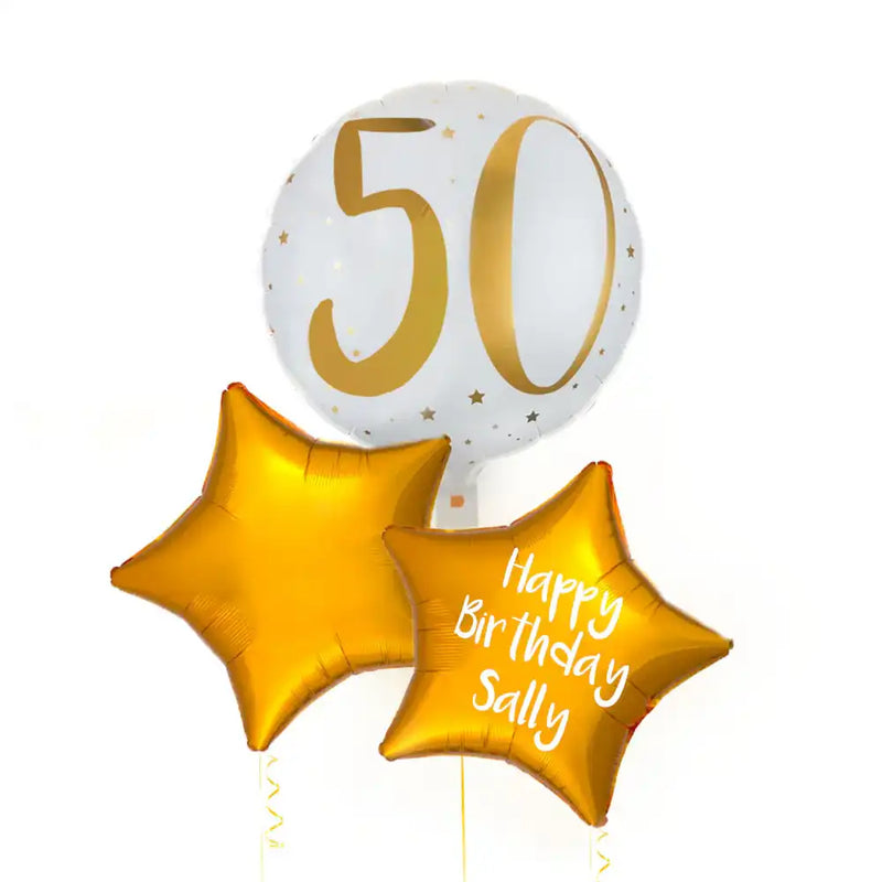 Personalised Inflated Balloon Bunch - Gold 50th Birthday Personalised Balloons