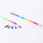 A plastic rainbow pencil with interchangeable nibs