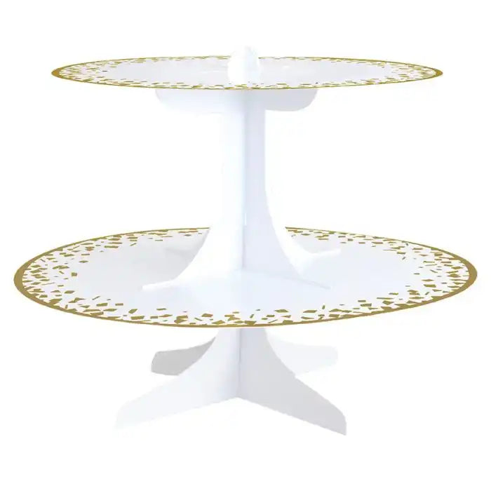 White and Gold Foiled Two Tier Cupcake Stand General Party