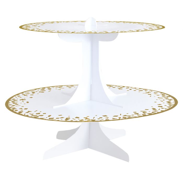 White and Gold Foiled Two Tier Cupcake Stand