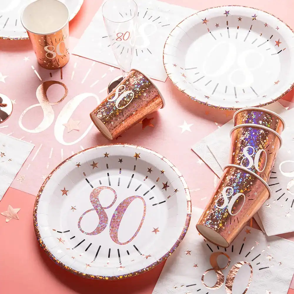 80th Birthday Rose Gold Paper Party Cups (x10) Milestone