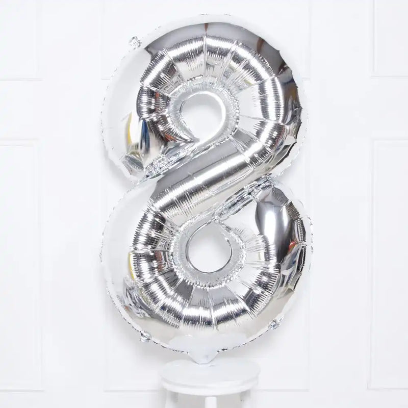 Supershape Silver 34" Helium Balloon Number 8 General Party