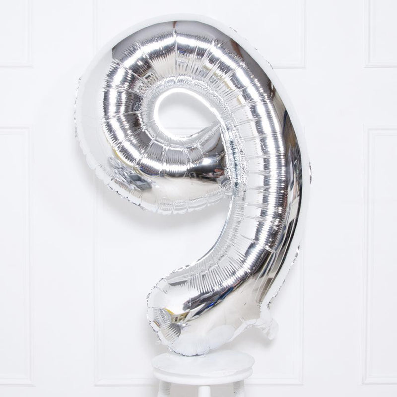 Supershape Silver 34" Helium Balloon Number 9