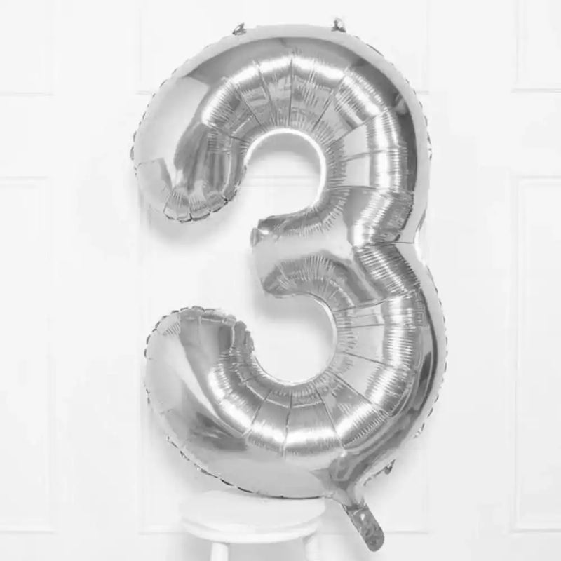 Supershape Silver 34" Helium Balloon Number 3 General Party