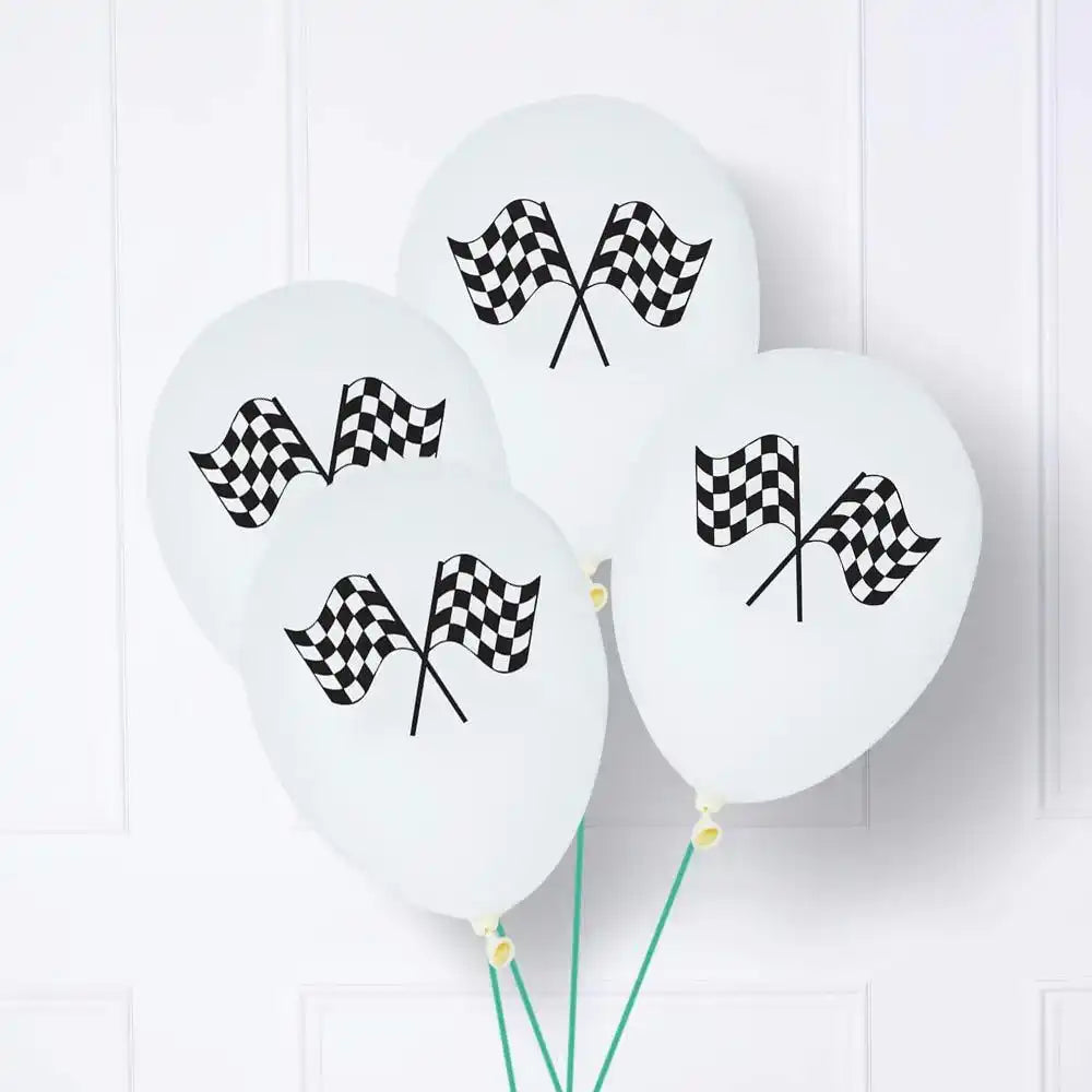 Black & White Chequered Flag Latex Balloons (x6) Kids Party