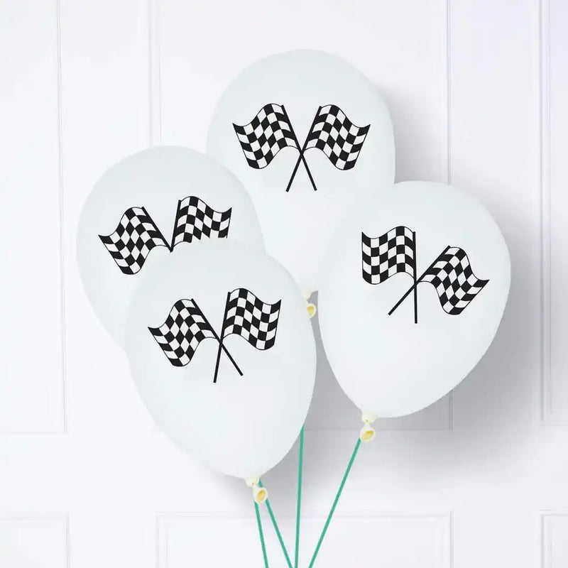 Black & White Chequered Flag Latex Balloons (x6) Kids Party