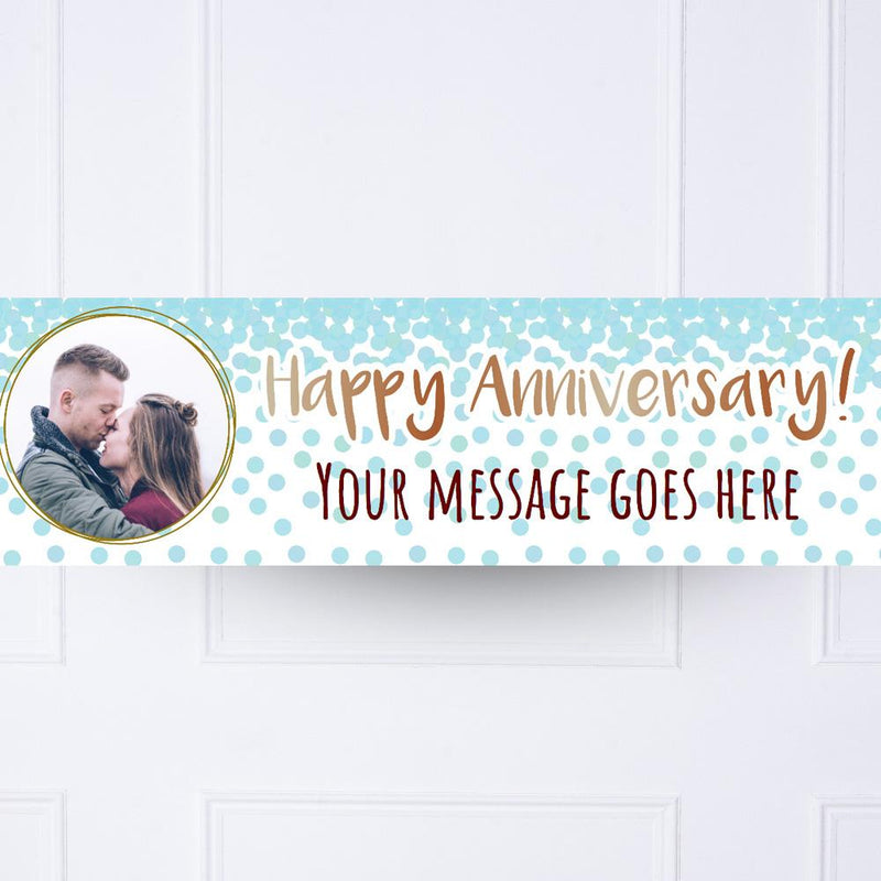 Blue Confetti Anniversary Personalised Party Banner