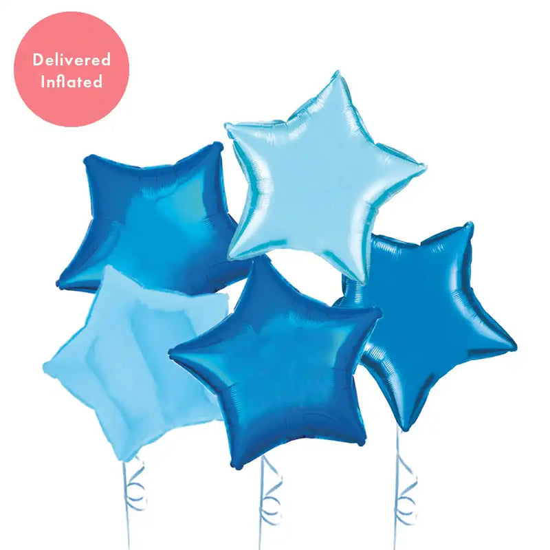 Inflated Balloon Bunch - Blue Stars Personalised Balloons