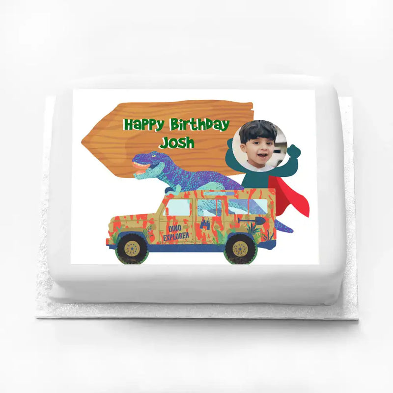 Personalised Photo Cake - Dino Explorer Personalised Cake