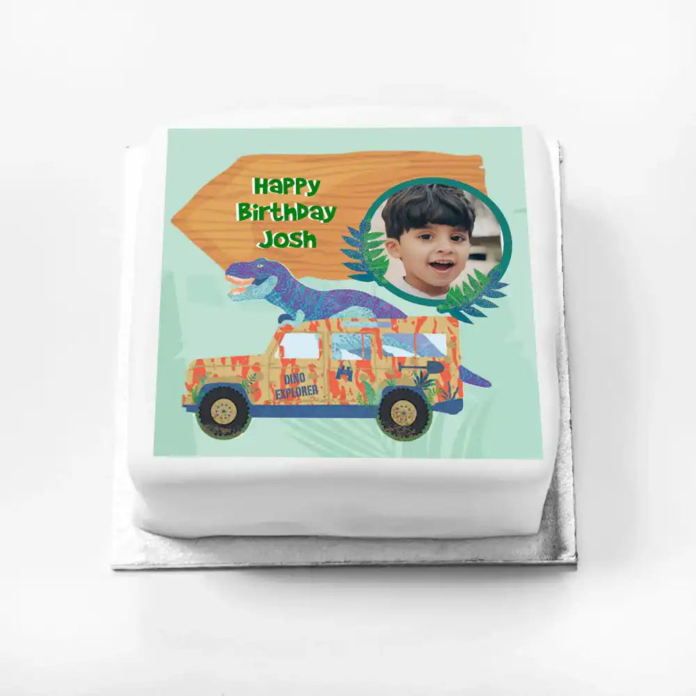 Personalised Photo Cake - Dino Explorer Personalised Cake