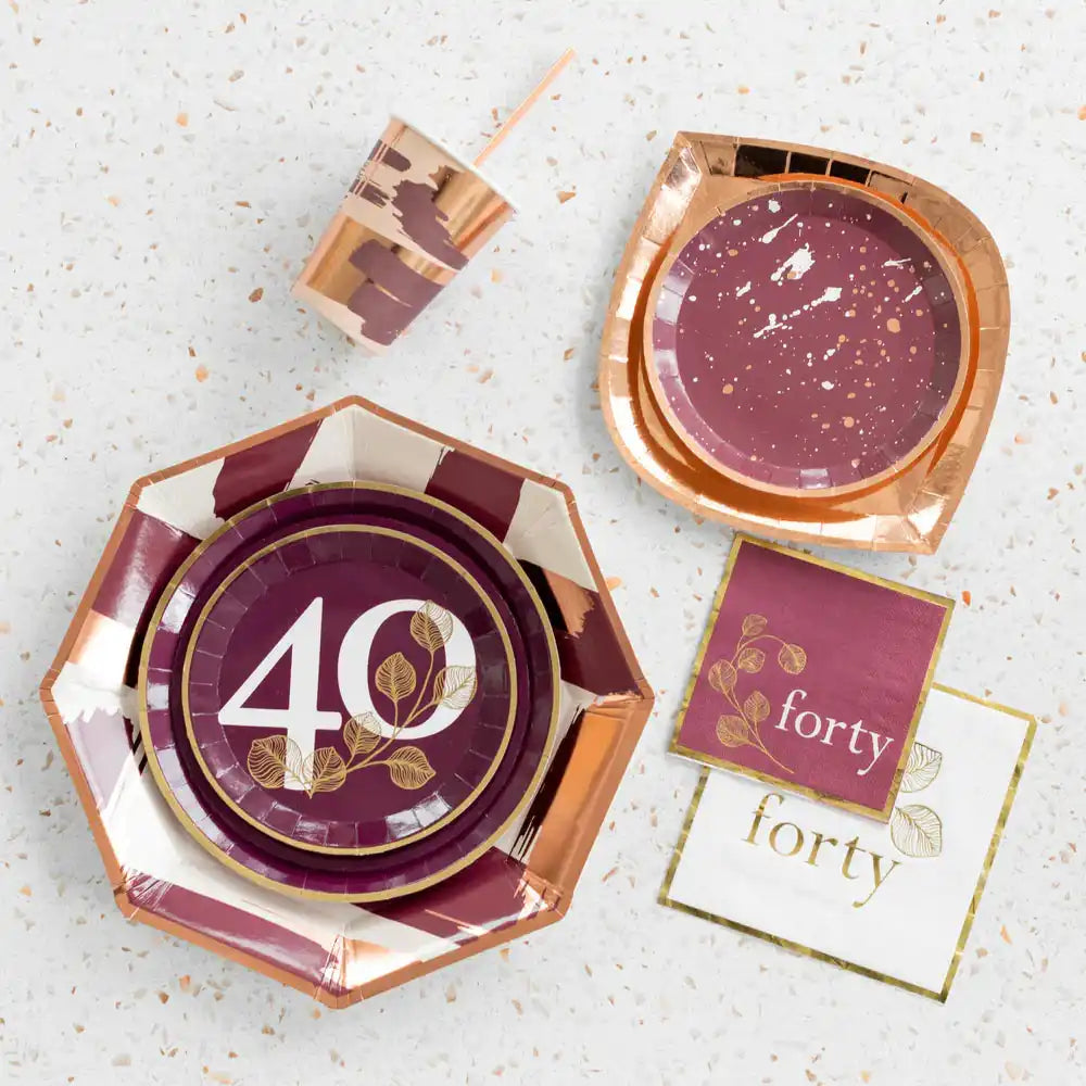 40th Birthday Mauve Cocktail Paper Napkins (x20) Milestone