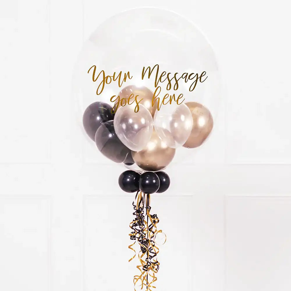 Personalised Bubble Balloon in a Box – Gold Deco Personalised Balloons