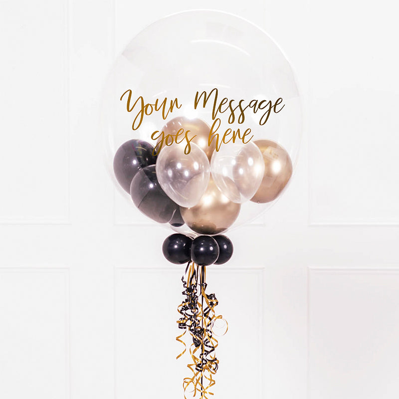 Personalised Bubble Balloon in a Box – Gold Deco