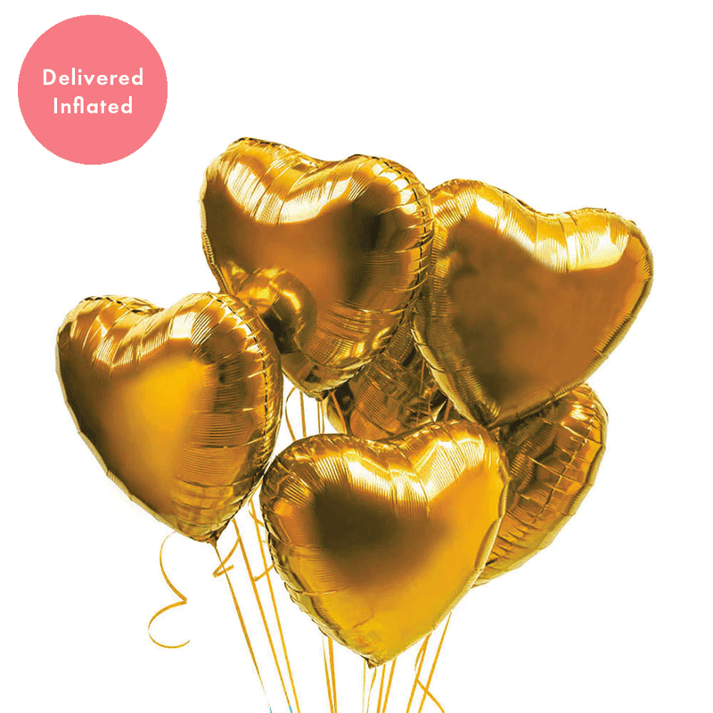 Inflated Balloon Bunch - Gold Hearts