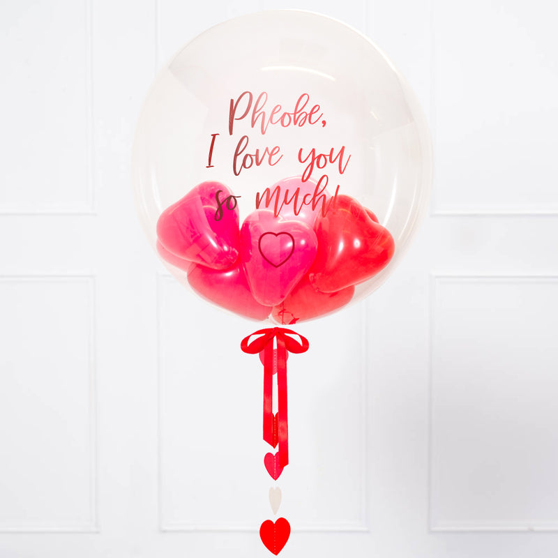 Personalised Heart Filled Bubble Balloon in a Box –  Mini Balloons