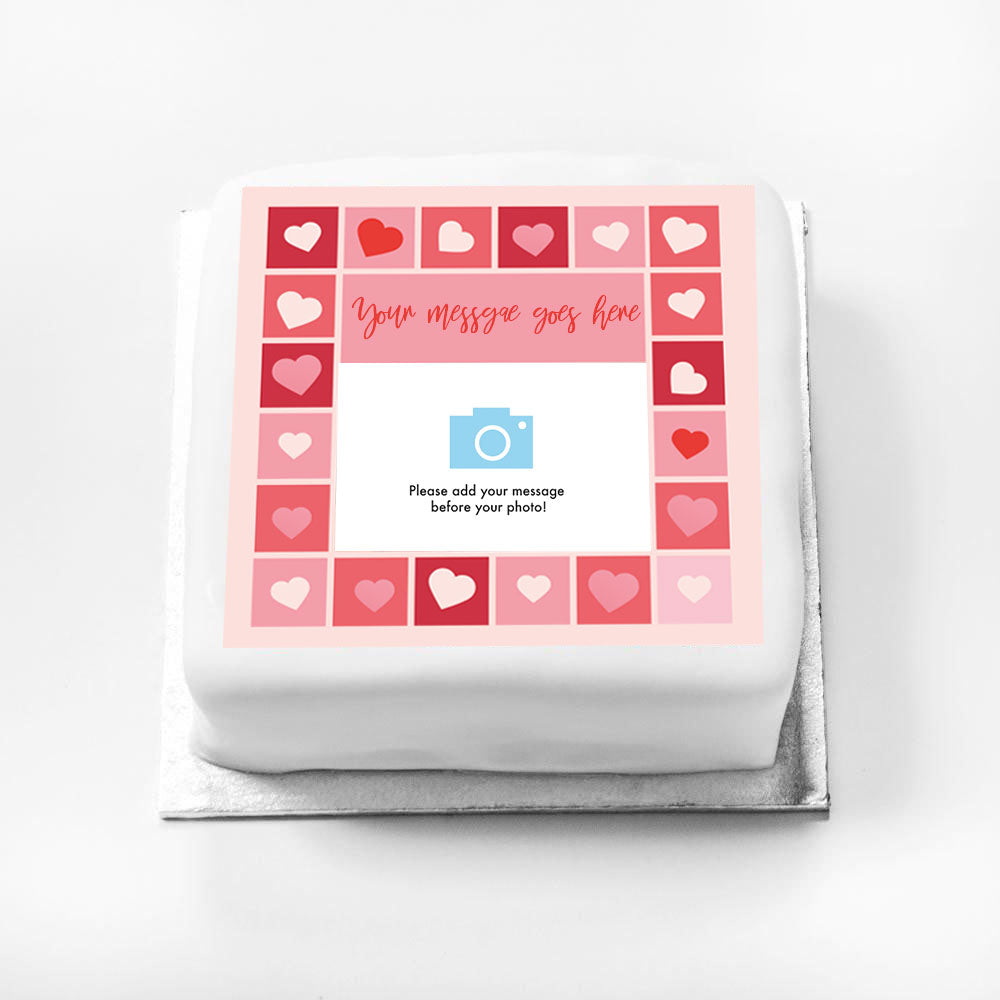 Personalised Photo Cake - Photo Heart Collage Photo and Message Small Personalised Cake