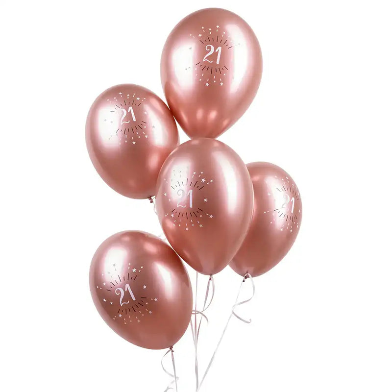 21st Birthday Rose Gold Latex Balloons (x6) Milestone
