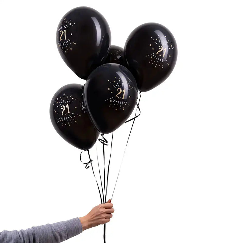 21st Birthday Black & Gold Sparkle Latex Balloons (x8) Milestone