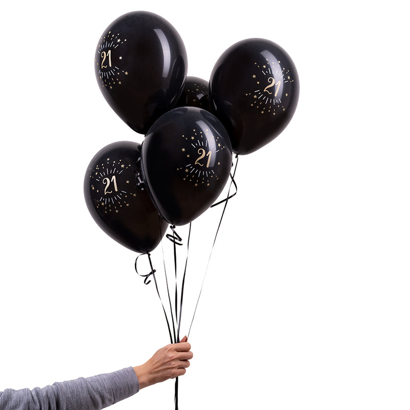 21st Birthday Black & Gold Sparkle Latex Balloons (x8)