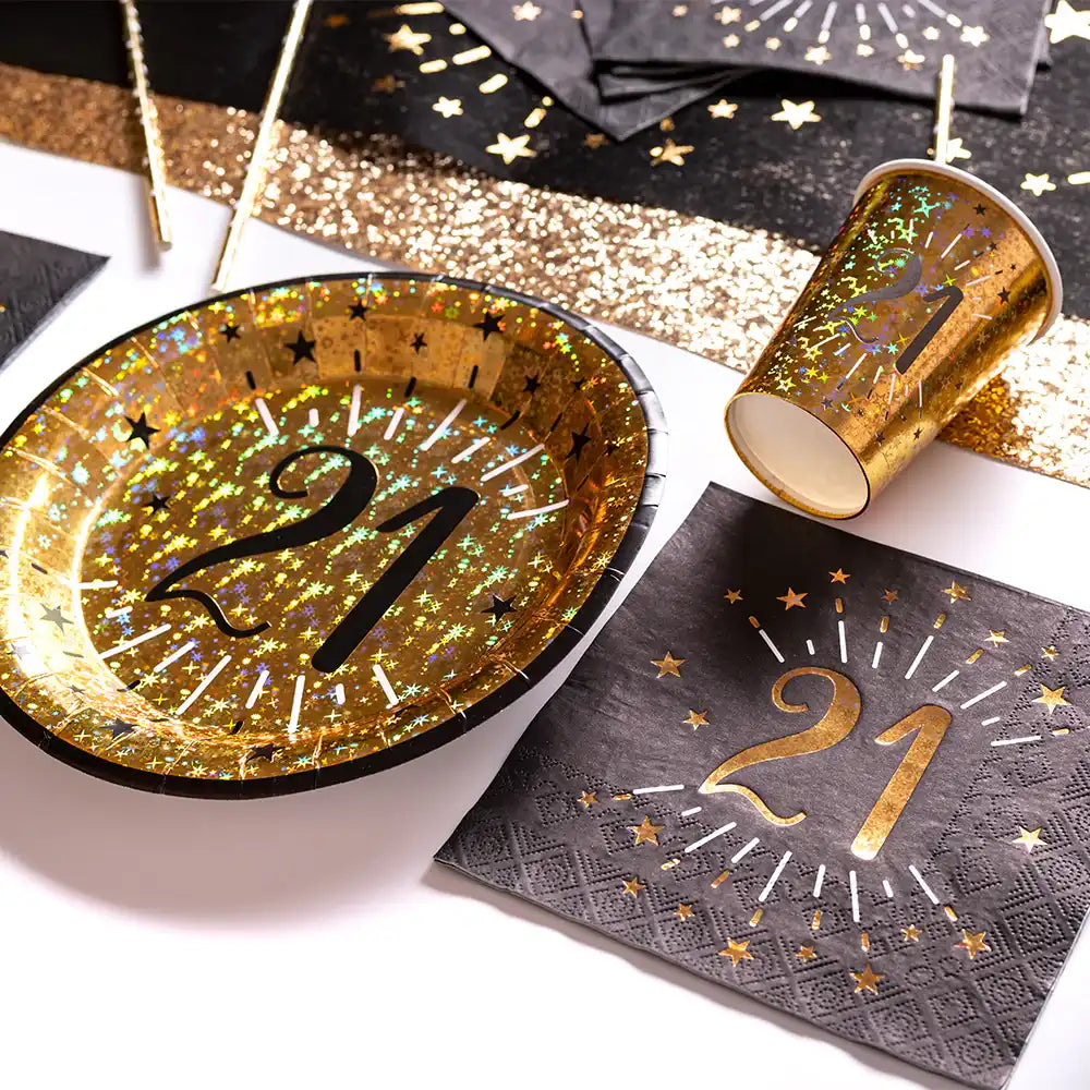 21st Birthday Black & Gold Sparkle Napkins (x10) Milestone