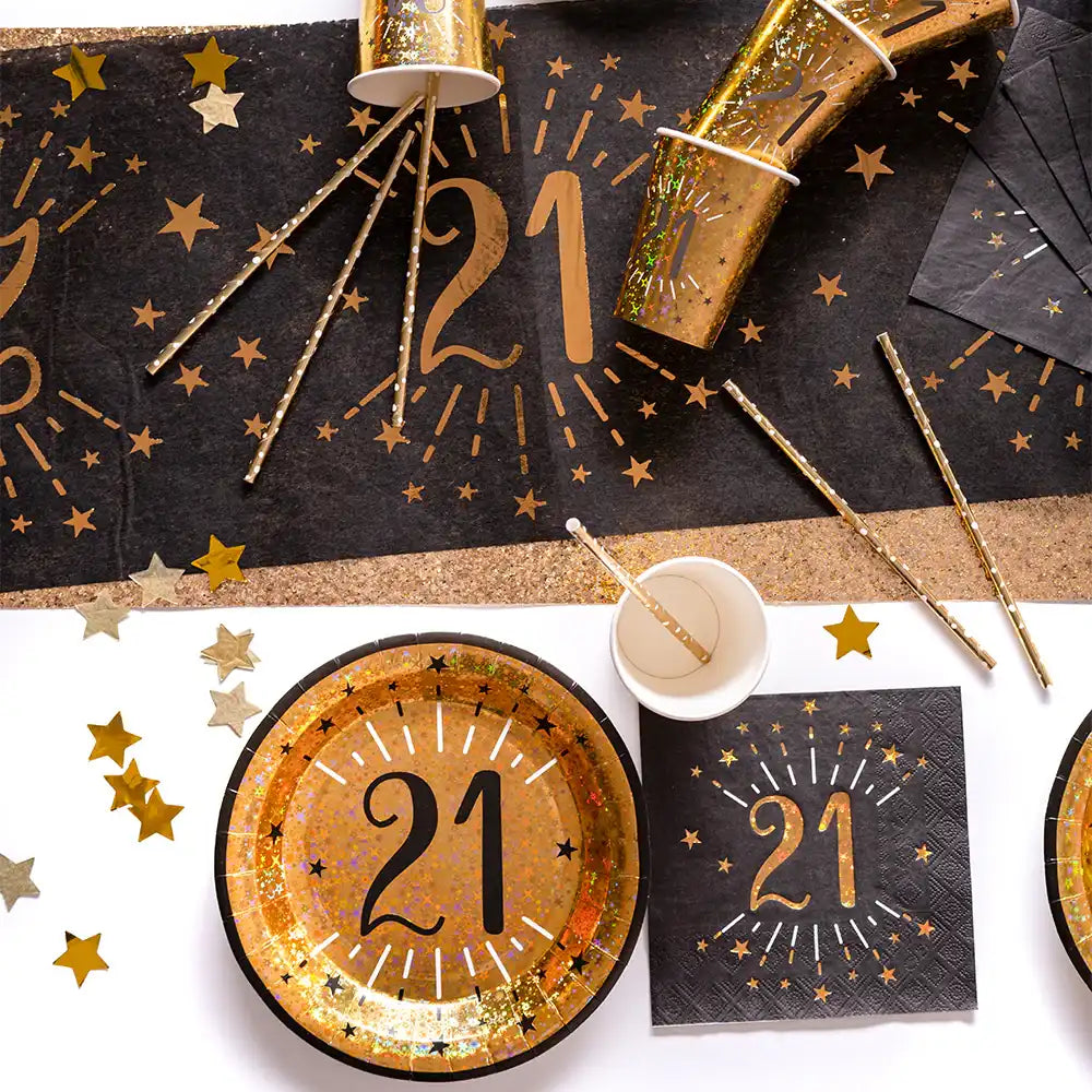 21st Birthday Black & Gold Sparkle Table Runner Milestone
