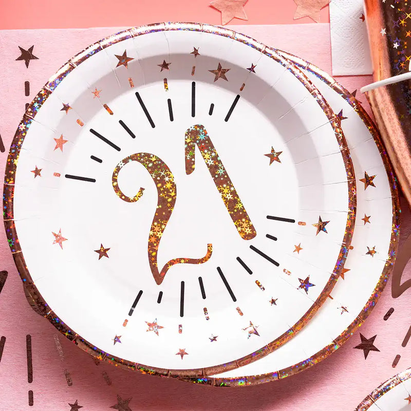 21st Birthday Rose Gold Paper Plates (x10) Milestone